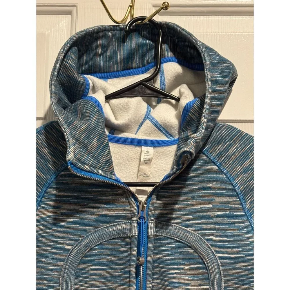 Lululemon Scuba Fleeece Blue Swirl Ribbed Panel Hoodie II Sweatshirt Women's 4